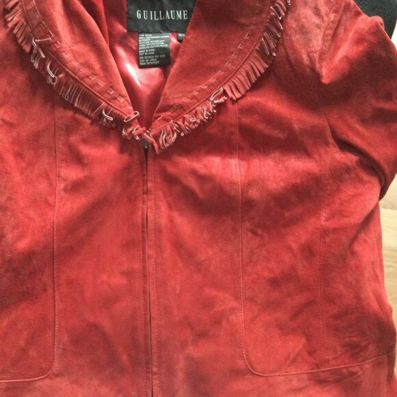 Guillaume Genuine leather red women's jacket zipper no pocket fringe size M - Picture 4 of 10
